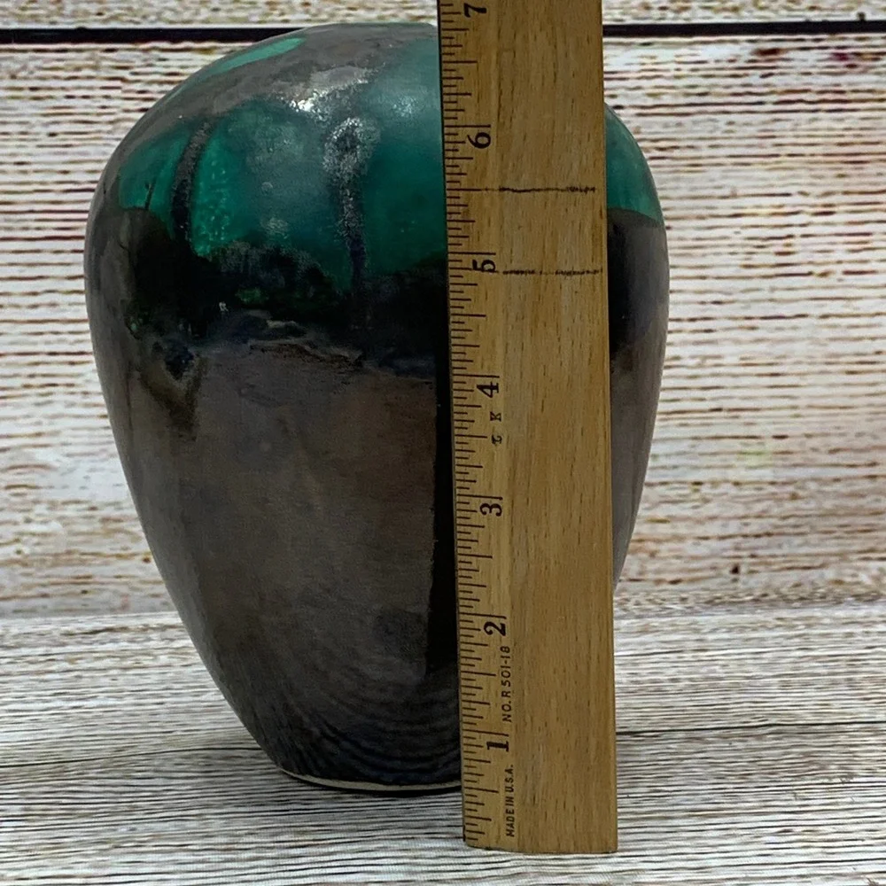Modernist‎ Ceramic Vase Black Green Glaze Art Pottery Signed MH